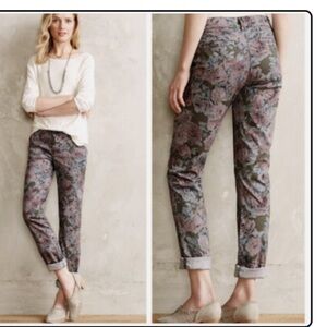 Anthropologie Floral High Rise Jeans - Pink and Gray